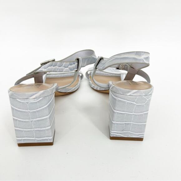 NEW Bleecker & Bond Zagora Croc Embossed Faux Leather Sandals 6.5 Blue - Picture 5 of 8